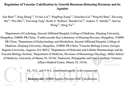 Shen J, et al. Regulation of Vascular Calcification by Growth Hormone-Releasing Hormone and Its Agonists. Circ Res. 2018 May 11;122(10):1395-1408.